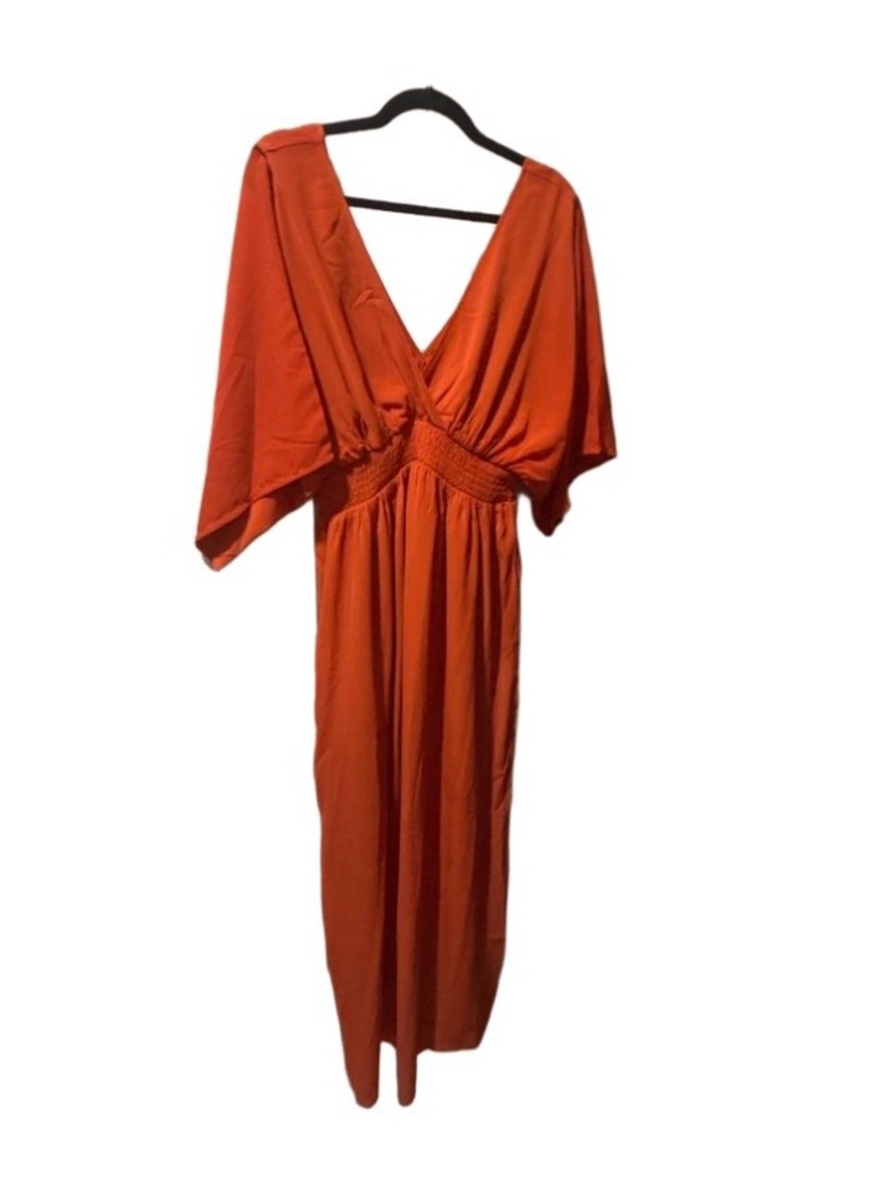 Amazon Orange Wrap-Front Maxi Dress with Smocked Waist